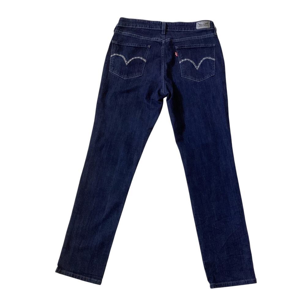 Levi's mid-rise skinny jeans embroidered details pockets dark wash